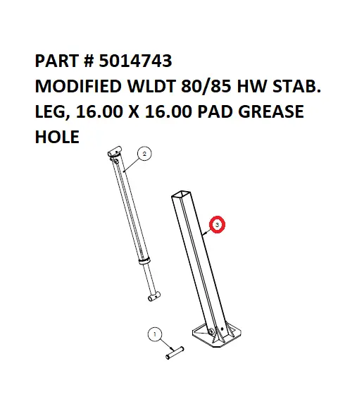 Serco Modified 80/85 Heavy-Duty Stabilizer Leg Weldment, 16" x 16" Pad with Grease Hole (Part 5014743)
