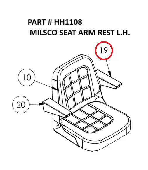 Serco 8500 Milsco Seat Armrest, Left-Hand (Part HH1108)