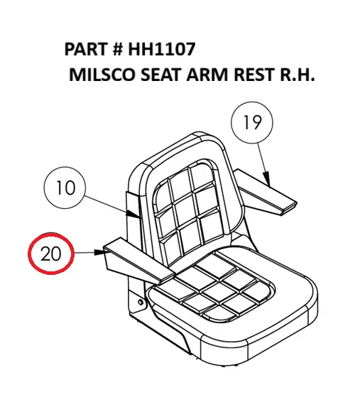  MILSCO SEAT ARM REST R.H. - Part No. HH1107