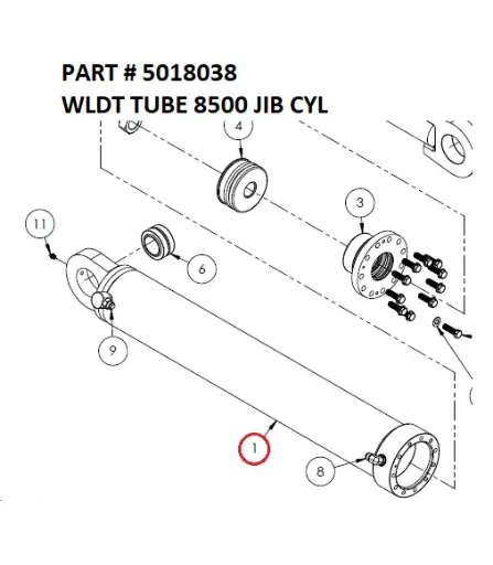 [1050 XR - 5018038] Serco Tube Weldment 8500 Jib Cylinder (Part 5018038)