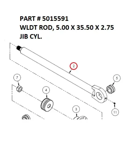 [1050 XR - 5015591] Serco 1050XR Rod Weldment, 5" x 35.5" x 2.75" Jib Cylinder (Part 5015591)