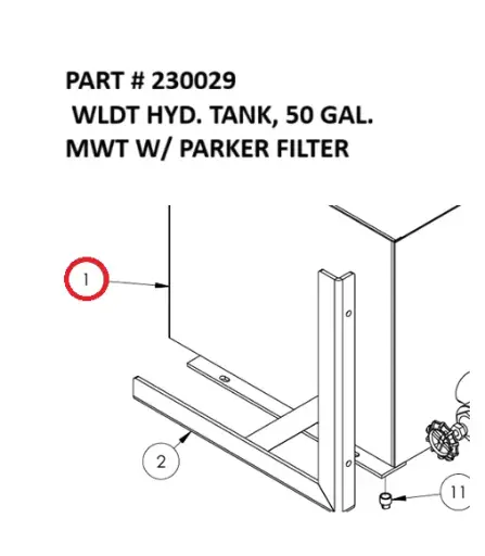 [1050XR - 230029] Serco 1050XR 50 Gallon Hydraulic Tank Weldment with Parker Filter, MWT (Part 230029)