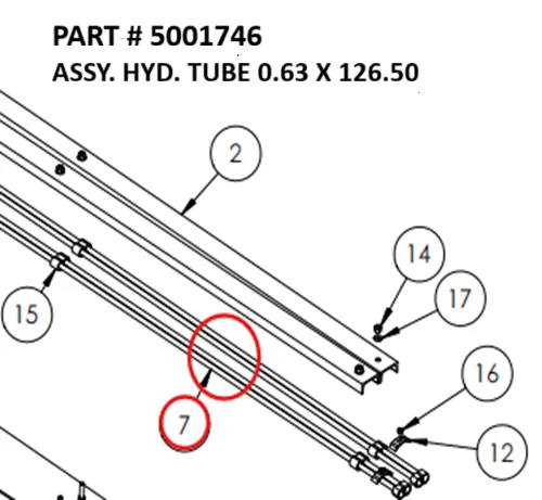 [1050 XR - 5001746] Serco 1050XR & 8500 Hydraulic Tube Assembly, 0.63" x 126.5" (Part 5001746)